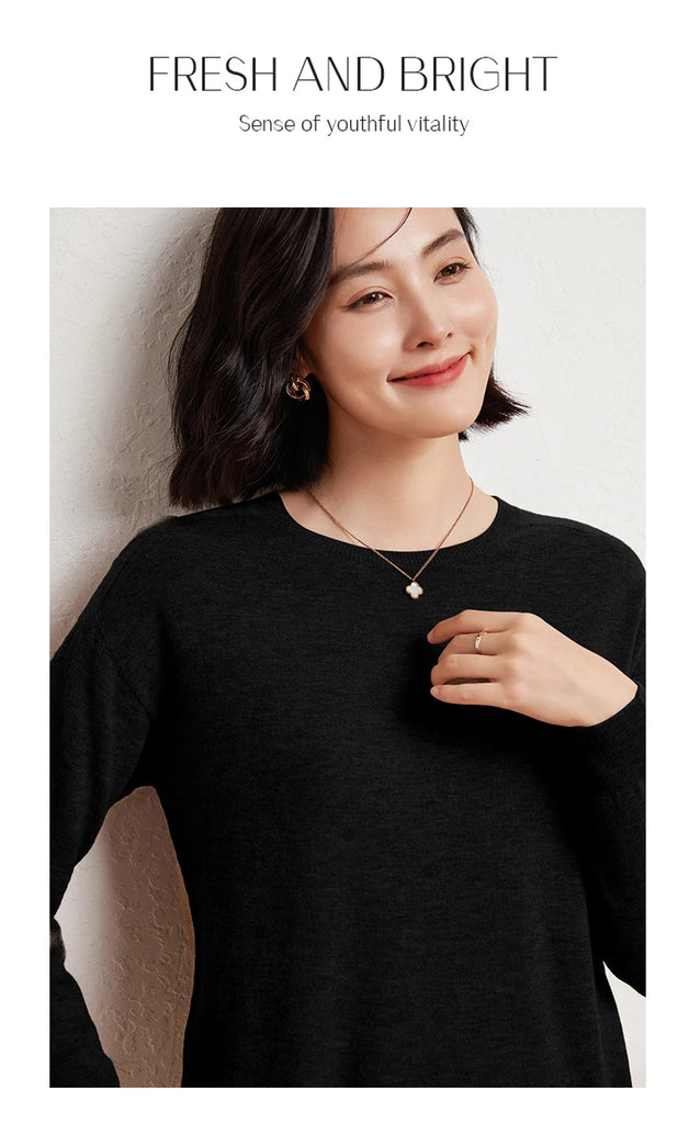 WinvyNee Women's 100% Wool Ribbed Crew Neck Sweater – Slim Fit Winter Knit Pullover