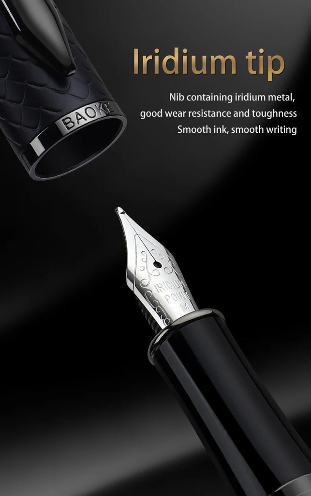 BAOKE T18/T19/T20 Black & Grey Fountain Pen Gift Set with Ink Bottle and 6 Cartridges – Stainless Steel Nib Metal Office Pen