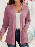 Autumn & Winter Women's Solid Color Knitted Open-Front Cardigan with Pockets thumbnail 3