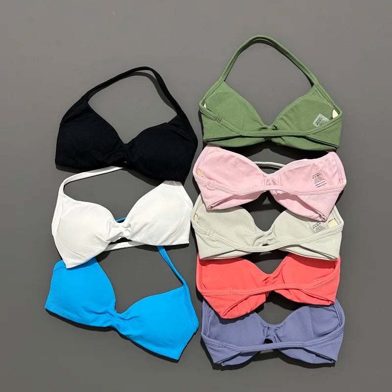 Strappy Backless Sports Bra for Women – Push-Up Yoga & Gym Top with Removable Cups