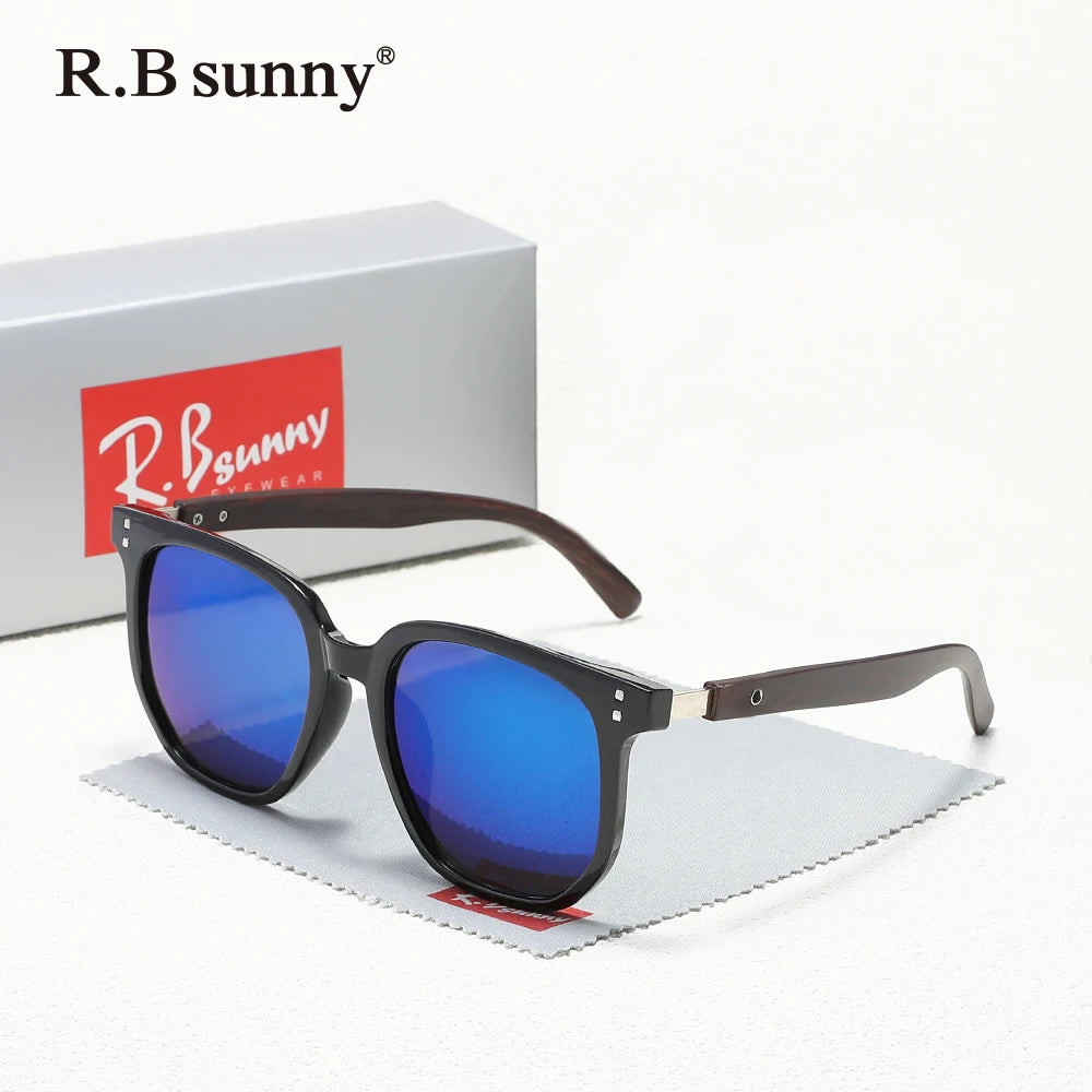 Fashion Vintage UV400 Rectangle Sunglasses – Wooden Frame Classic Travel & Driving Eyewear for Men