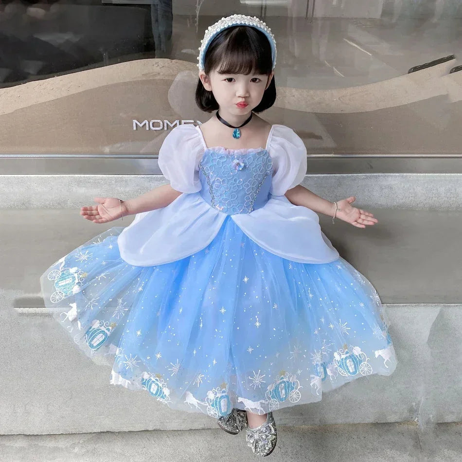 Cinderella Princess Cosplay Dress for Girls – Ball Gown Sequin Tutu Puff Mesh Summer Dress for Birthday & Carnival