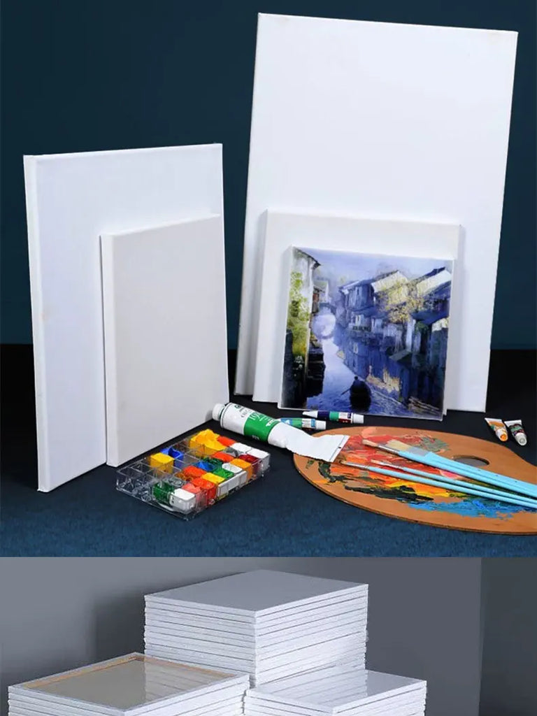 5pcs White Blank Square Artist Canvas Wooden Frame Cotton Boards for Oil, Acrylic & Watercolor Painting