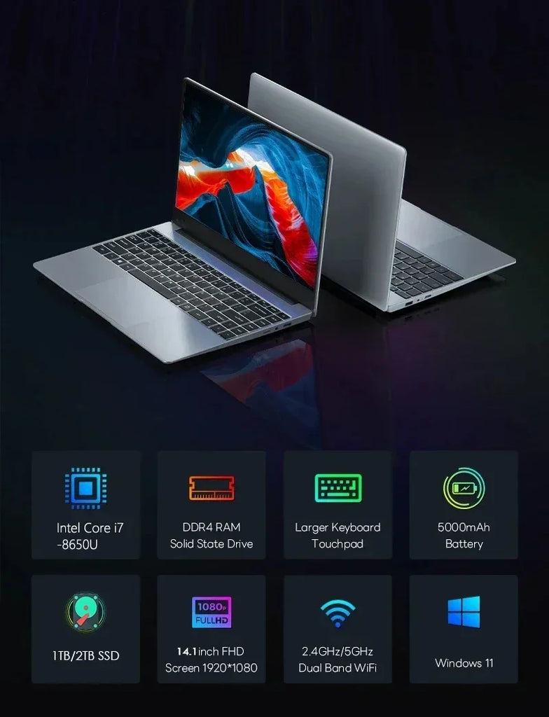 LENO HOT Ultra Slim 14.1" Laptop 32GB 2TB Windows 11 Intel Core i7 Gaming Notebook