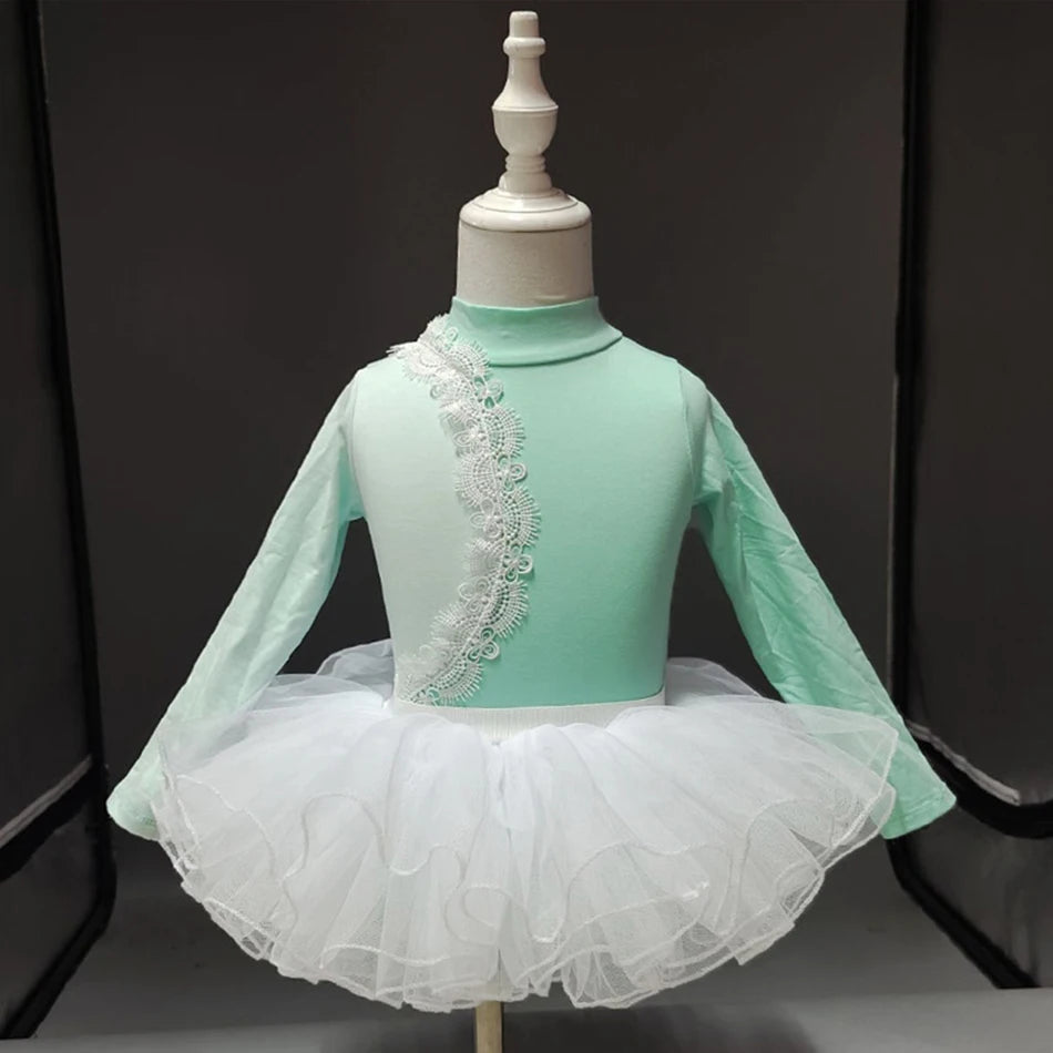 Girls Long Sleeve Ballet Dress Kids Ballet Leotard Tutu Skirt Gymnastics Dance Costume