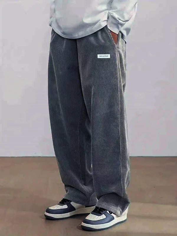 Men’s Corduroy Casual Pants Loose Fit Straight Leg with Elastic Waist and Drawstring