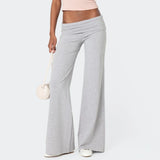 Casual Wide Leg Sweatpants for Women – Fold Over Low Rise Flare Yoga & Lounge Pants thumbnail 2