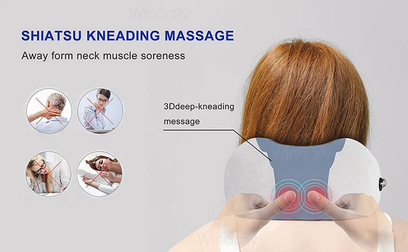 Electric 3D Kneading Shiatsu Neck Massager U-Shaped Pillow with Heat and Vibration – Memory Foam Cervical and Shoulder Pain Relief