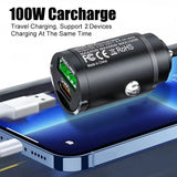 100W Mini Car Charger QC3.0 PD USB Type C 2-Port Fast Charging Compact Adapter thumbnail 5