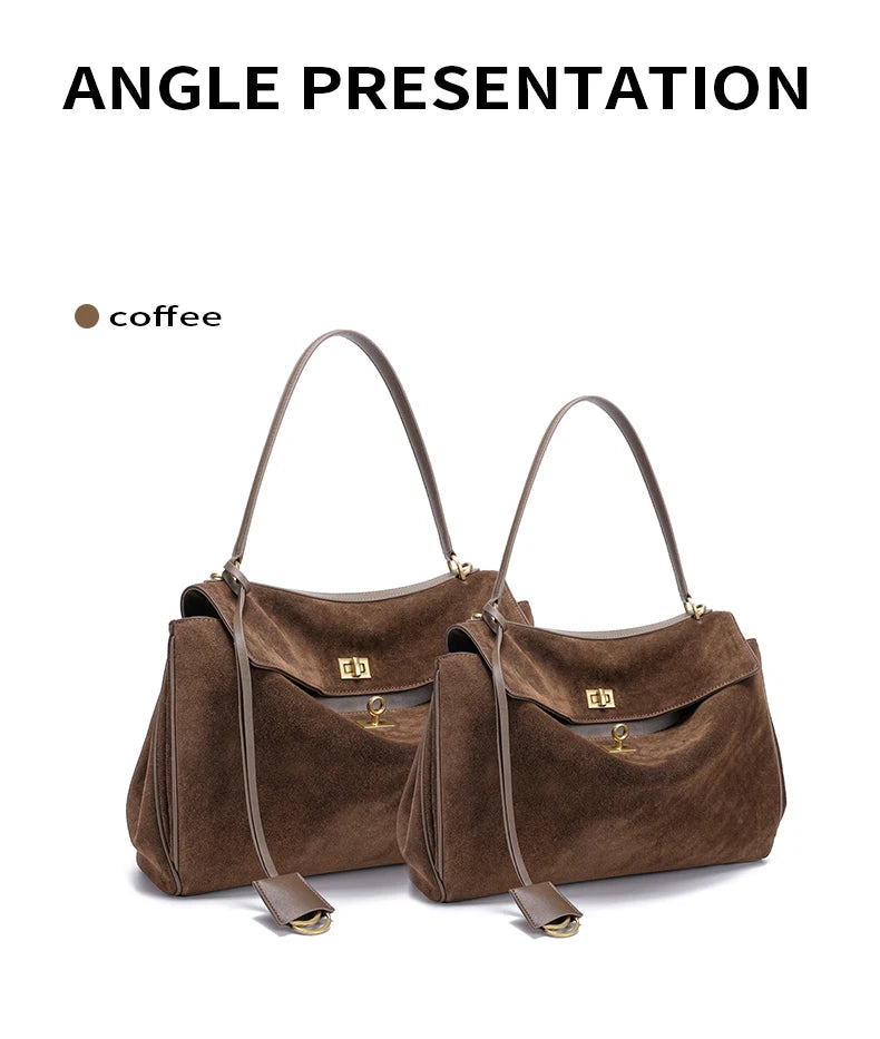 Women’s Genuine Suede Leather Large Capacity Shoulder Tote Bag Luxury Casual Handbag