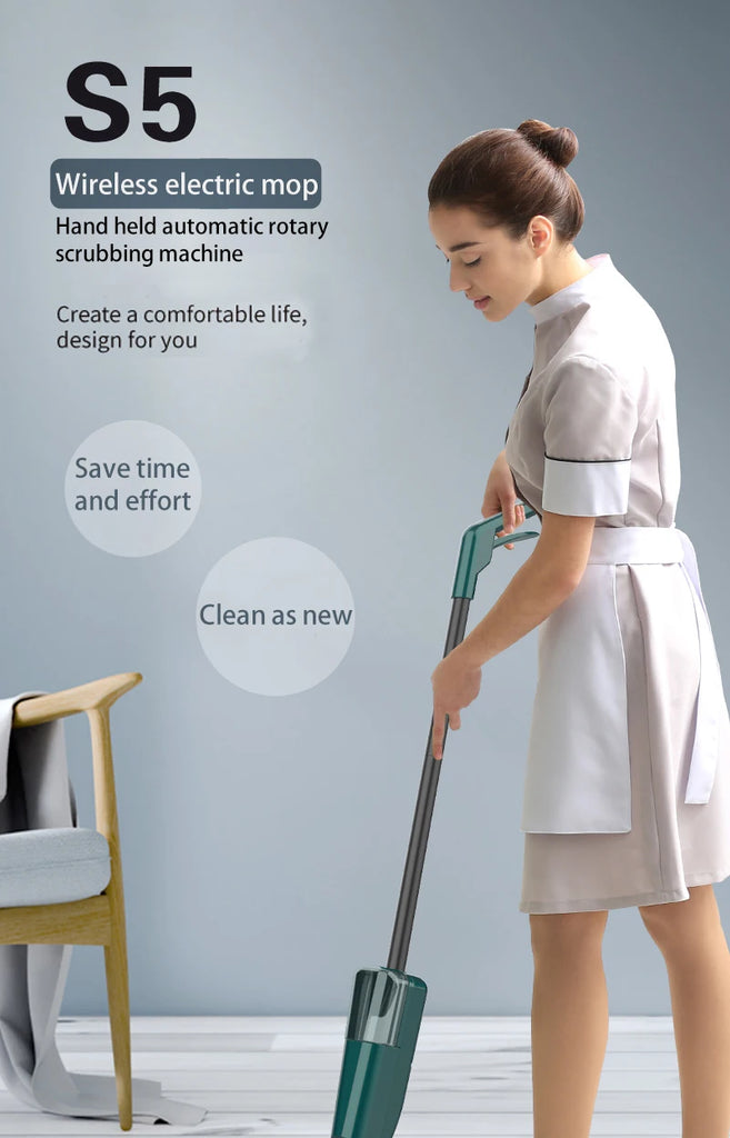 Wireless Electric Spin Mop Cleaner 2-in-1 Wet & Dry Floor, Glass & Window Scrubber