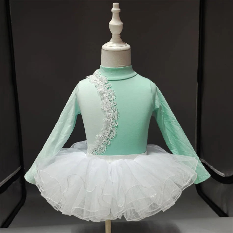 Girls Long Sleeve Ballet Dress Kids Ballet Leotard Tutu Skirt Gymnastics Dance Costume