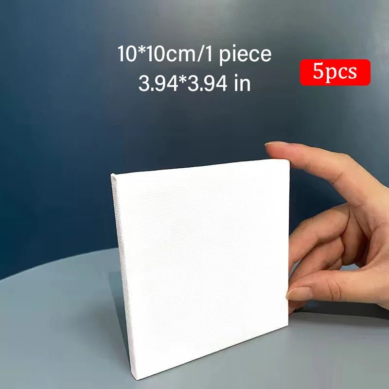 5pcs White Blank Square Artist Canvas Wooden Frame Cotton Boards for Oil, Acrylic & Watercolor Painting