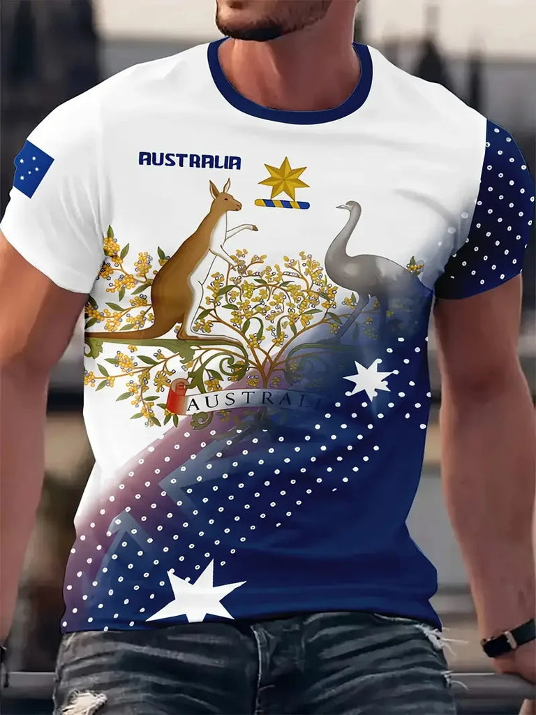 Men’s Australia Flag Graphic T-Shirt – Casual Short Sleeve Crew Neck Tee