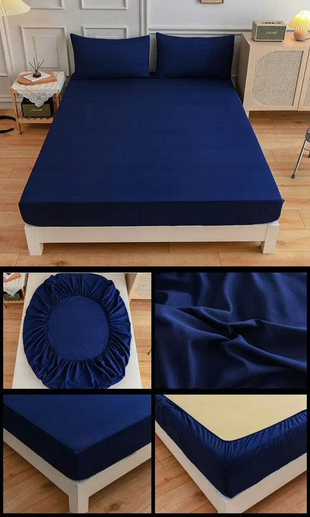 Kuup 3-Piece Solid Colour Queen Bedding Set – Polyester Fitted Sheet & Pillowcases with Elastic Band