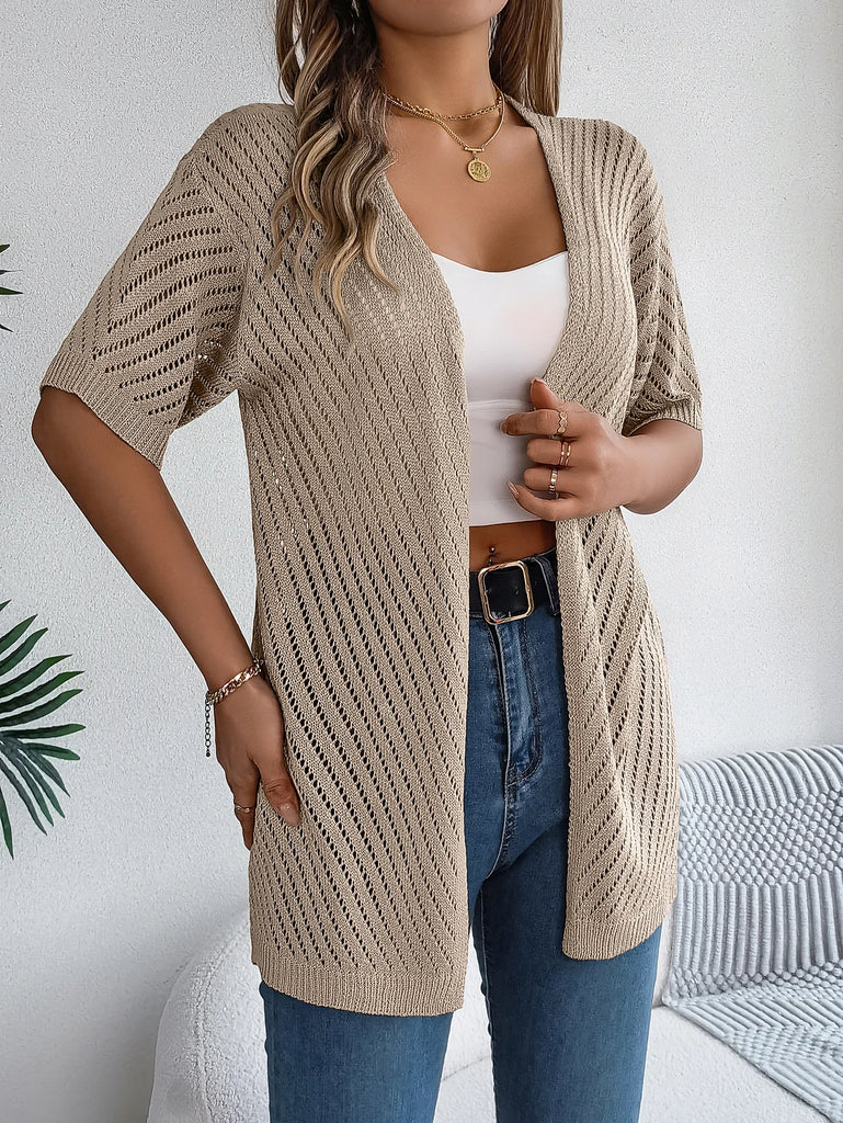 Casual Hollow Out Knitted Short Sleeve Cardigan for Women
