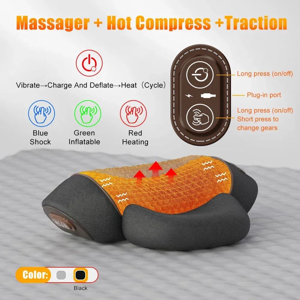 Electric Neck Massager Pillow Cervical Stretcher with Heat & Vibration – Orthopedic Neck and Back Support