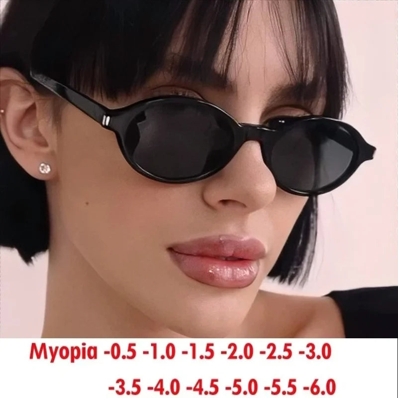 Oval Rice Nail Retro Fashion Sunglasses – Customizable Myopia Lenses 0~-6.0