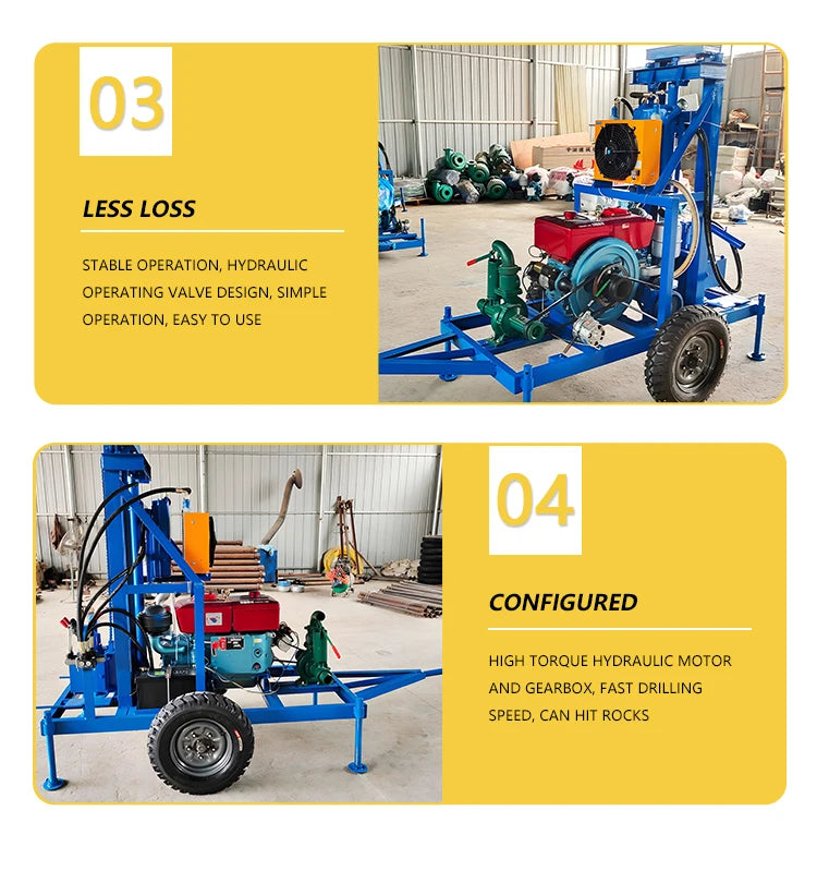 Well Drilling Rig Machine 22HP 25HP Petrol Diesel Mini Rotary Water Well Drilling Rig 100M–300M Borehole Drill with Crawler Option
