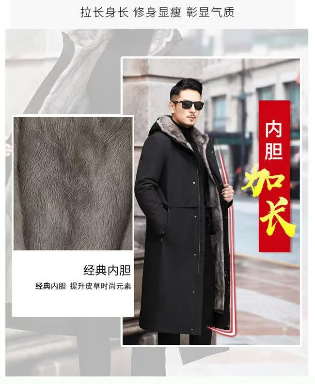 Men’s Detachable Fur One-Piece Winter Coat – Thick Faux Mink Fur Lined