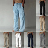 Men's Cotton Linen Long Pants Summer Solid Color Breathable Linen Trousers Male Casual Elastic Waist Casual Pants Harajuku Trous thumbnail 1