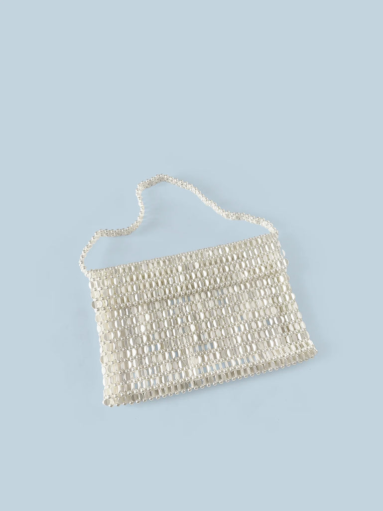 Retro Silver Sequin Metal Handwoven Shoulder Bag – High-End Women’s Square Handbag