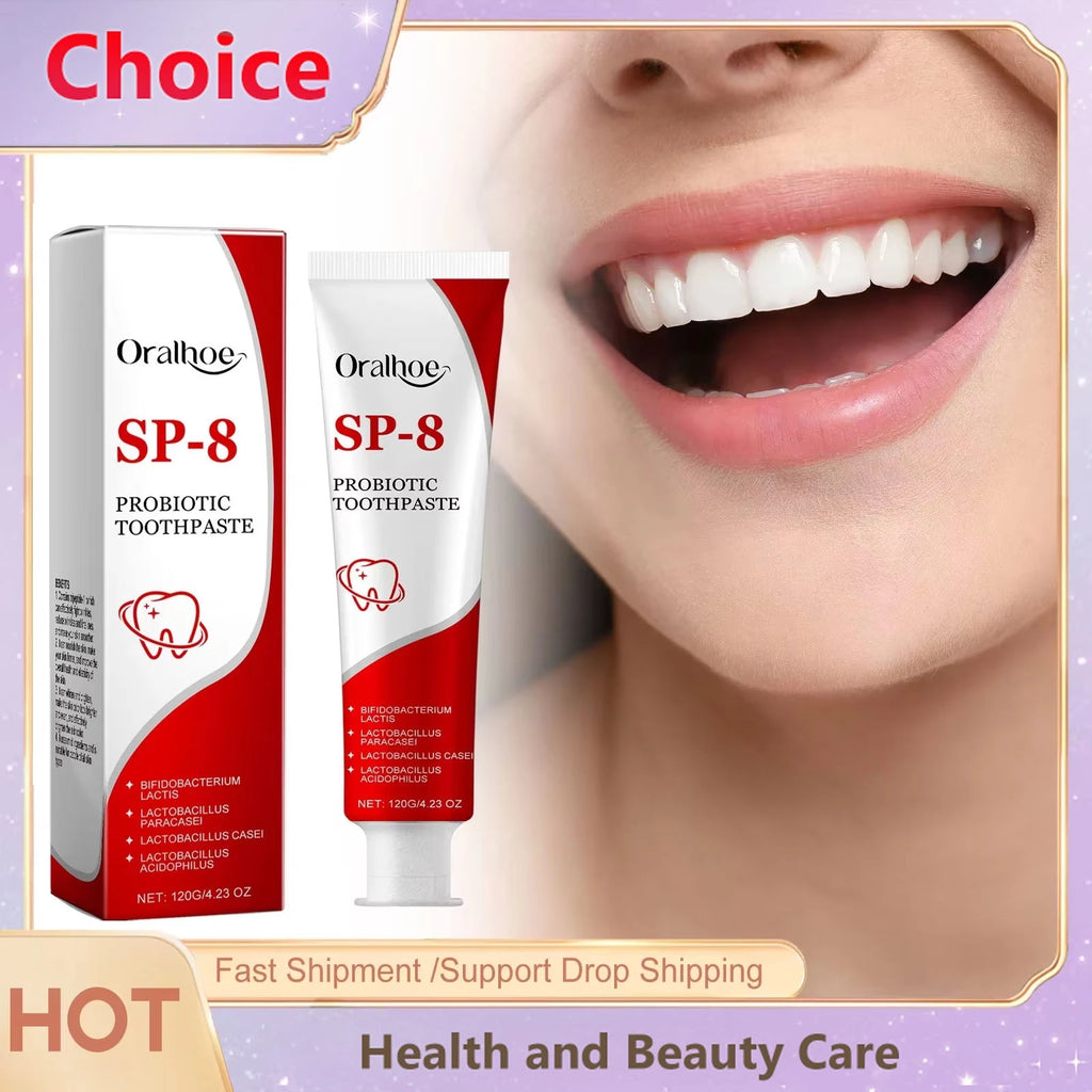 SP-8 Probiotic Toothpaste – Brightening Mint, Fresh Breath, Deep Cleaning, Plaque & Stain Removal