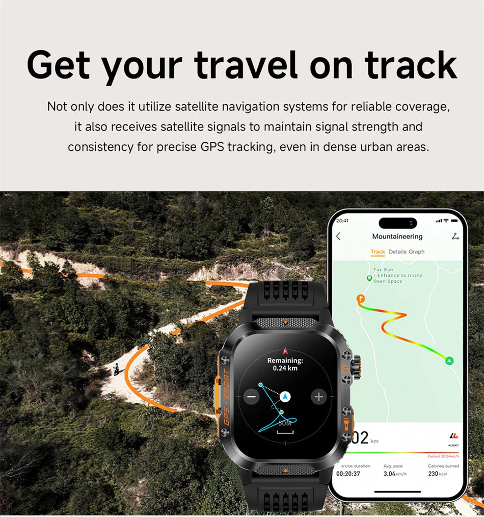 Military-Grade GPS Smartwatch for Men – 2.01” AMOLED, Bluetooth Calling, 3ATM Waterproof, 100+ Sports, 540mAh Battery