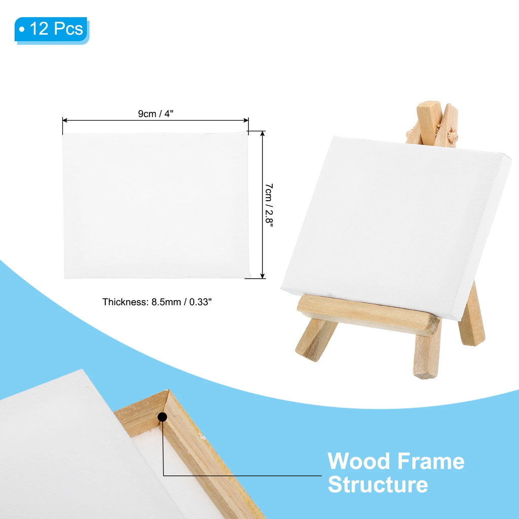 12/24Pcs Mini Canvas Board and Wood Easel Set