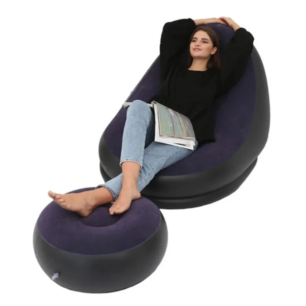 Lazy Inflatable Lounge Chair for Adults – Folding Portable Sofa with Foot Stool, Air Couch for Living Room & Bedroom