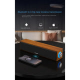 Long Strip USB Wired & Bluetooth Wooden Dual Speakers – Small Desktop Sound Bar with Heavy Bass thumbnail 6
