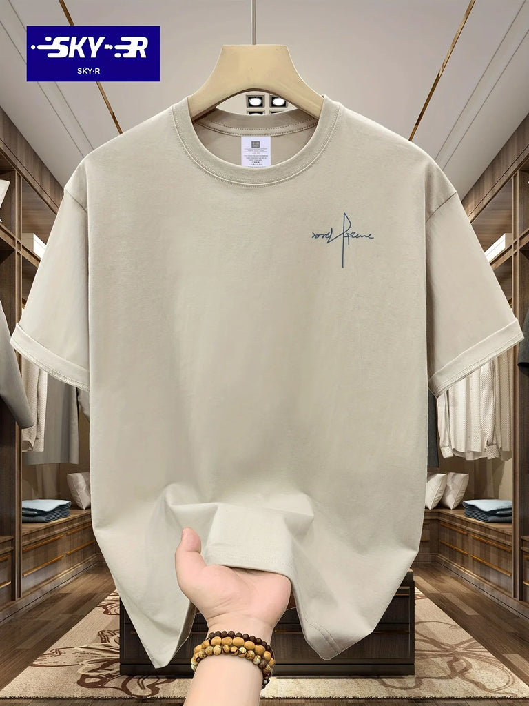Men’s 100% Cotton Casual Letter Print T-Shirt – Loose Fit Short Sleeve Tee