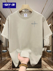 Men’s 100% Cotton Casual Letter Print T-Shirt – Loose Fit Short Sleeve Tee