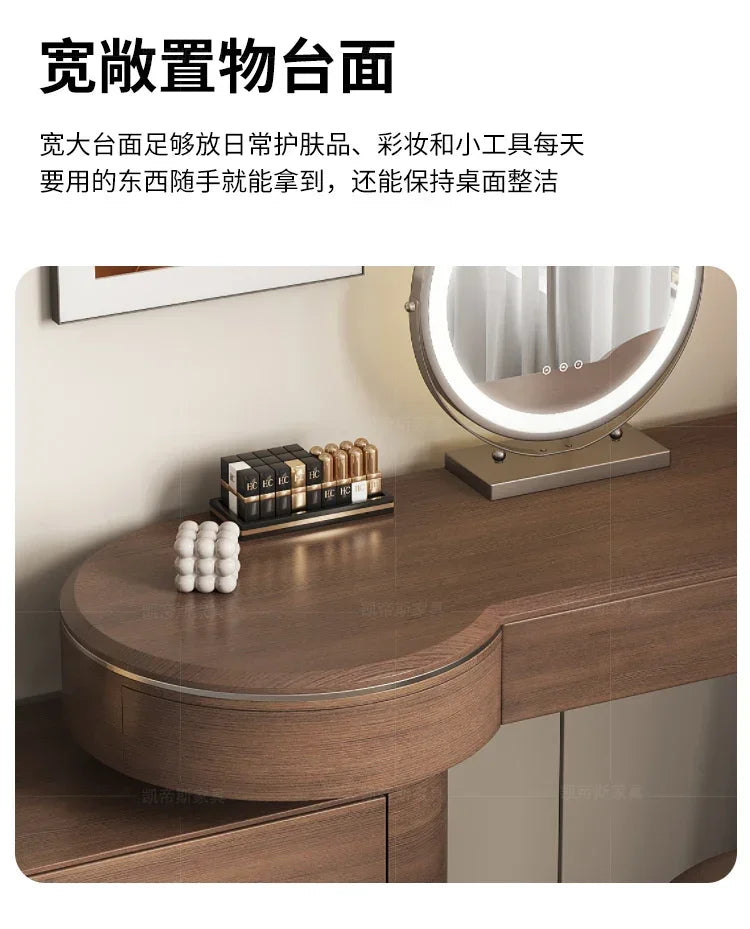 Luxury Modern Bedroom Dressing Table with Mirror, Makeup Stool, and Storage Drawers