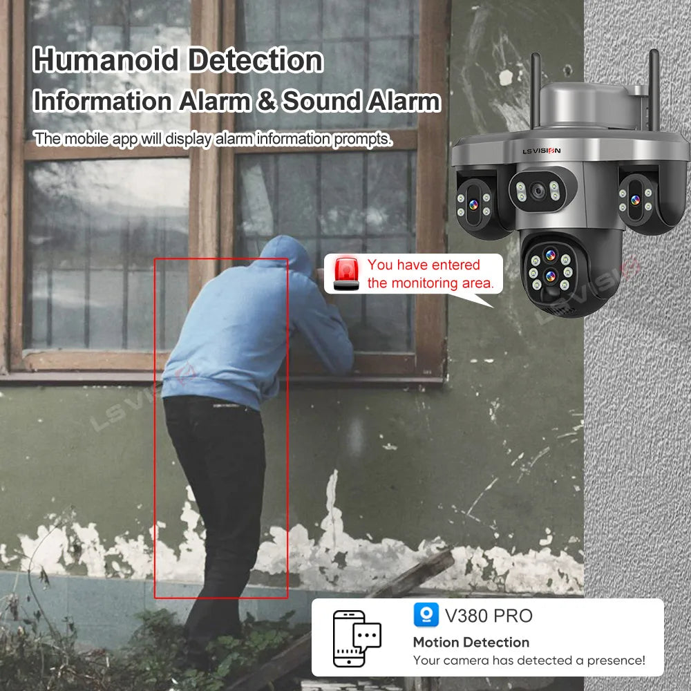 LS VISION 20MP 4-Lens Three Screen 4G/WiFi Solar Security Camera with 10X Optical Zoom and Auto Tracking