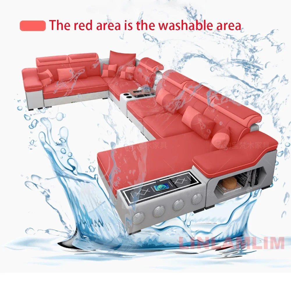 Linlamlim Modern Sectional Sofa Set with Chaise Lounge, Bluetooth Speakers & USB Charging Ports