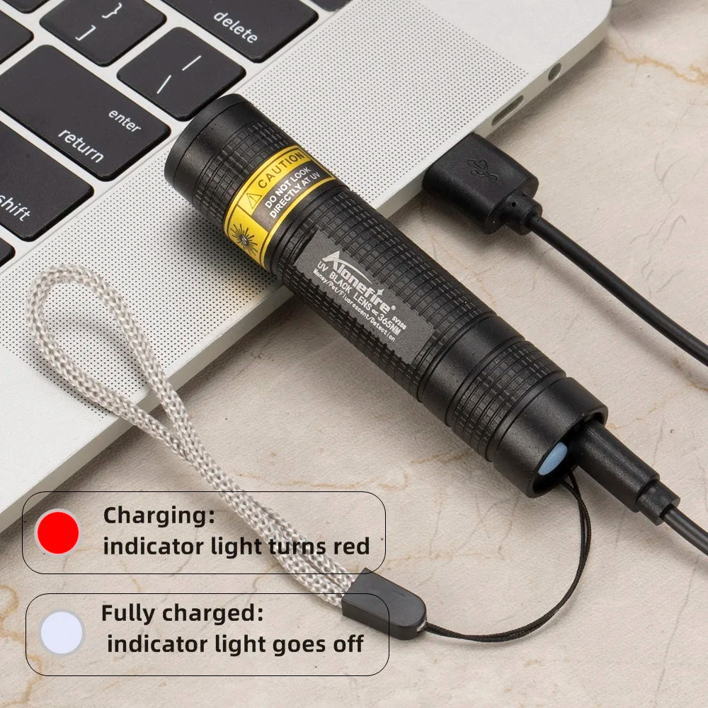 365nm Mini UV LED Blacklight Flashlight USB Rechargeable – Nail Lamp, Pet Stain, Money & Scorpion Detector