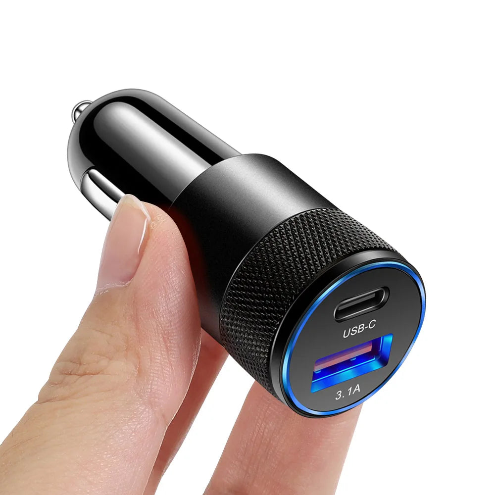 Mini 70W PD QC 3.0 Fast Charging Car Charger USB Type-C Dual Port Adapter