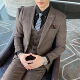Men’s Modified Plaid Three-Piece Suit – Slim Fit England Style Vest & Trousers Set thumbnail 36