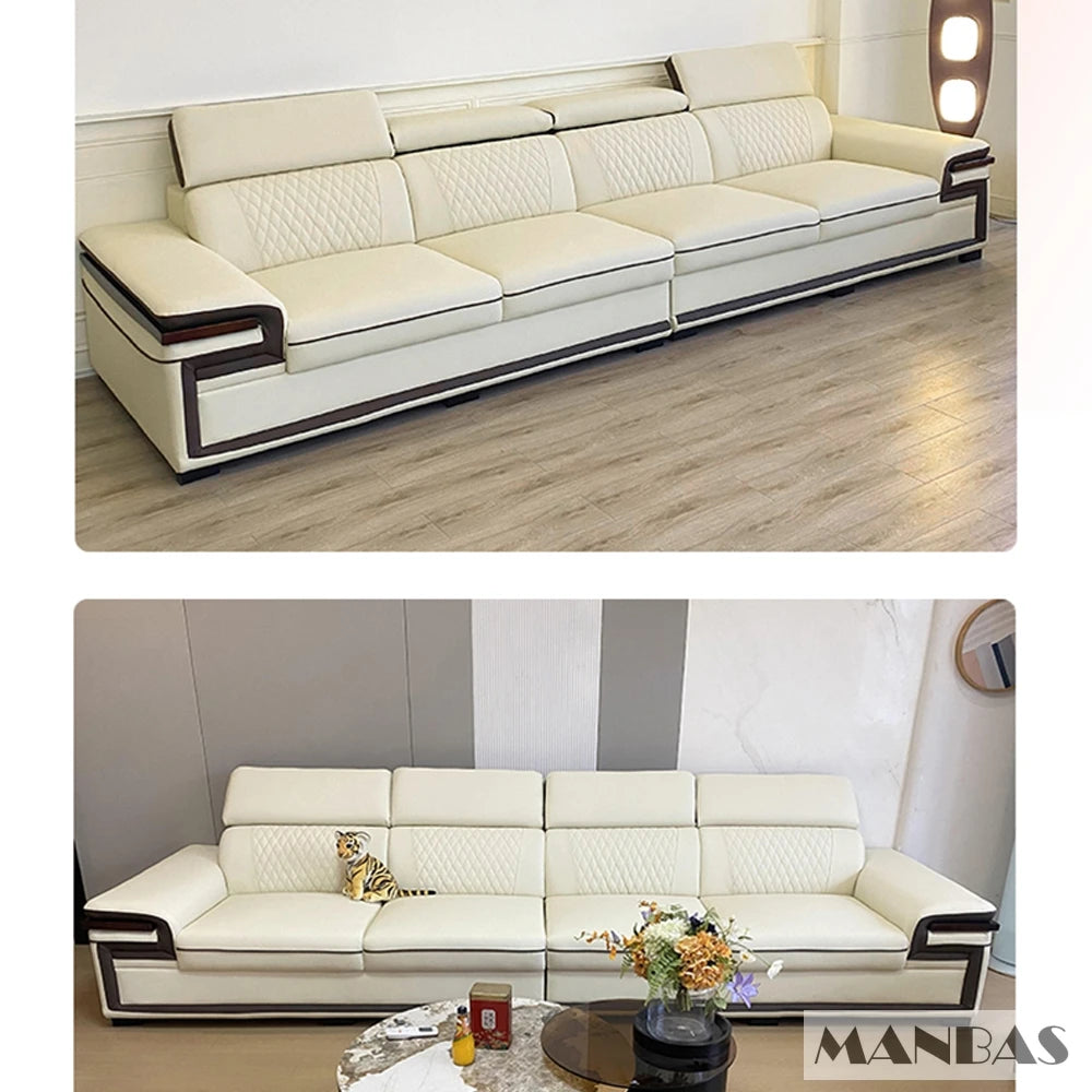 MINGDIBAO Italian Genuine Leather L-Shaped Sofa Set with Adjustable Headrests, Bluetooth Speaker & Wireless Charging