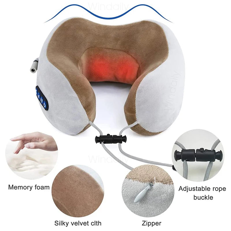 Electric 3D Kneading Shiatsu Neck Massager U-Shaped Pillow with Heat and Vibration – Memory Foam Cervical and Shoulder Pain Relief