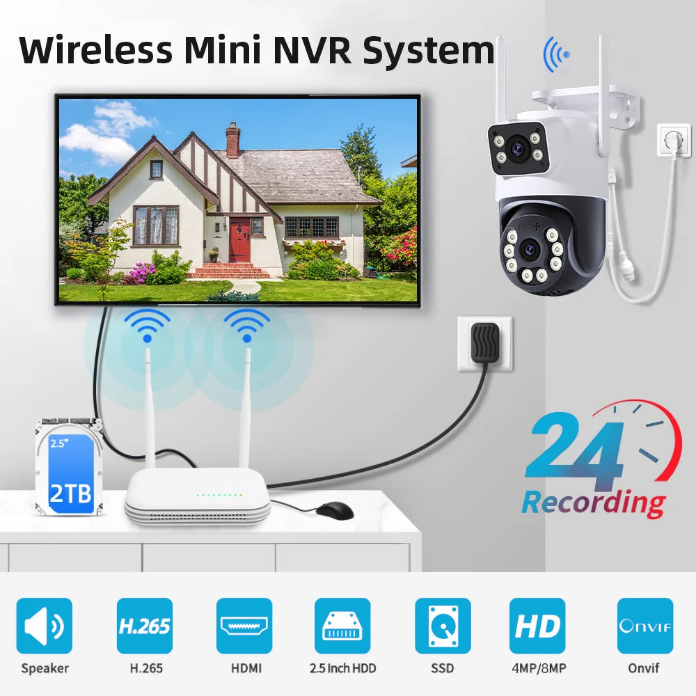 8CH NVR WiFi CCTV Security System 4MP/6MP IP Cameras with Audio & Two-Way Communication