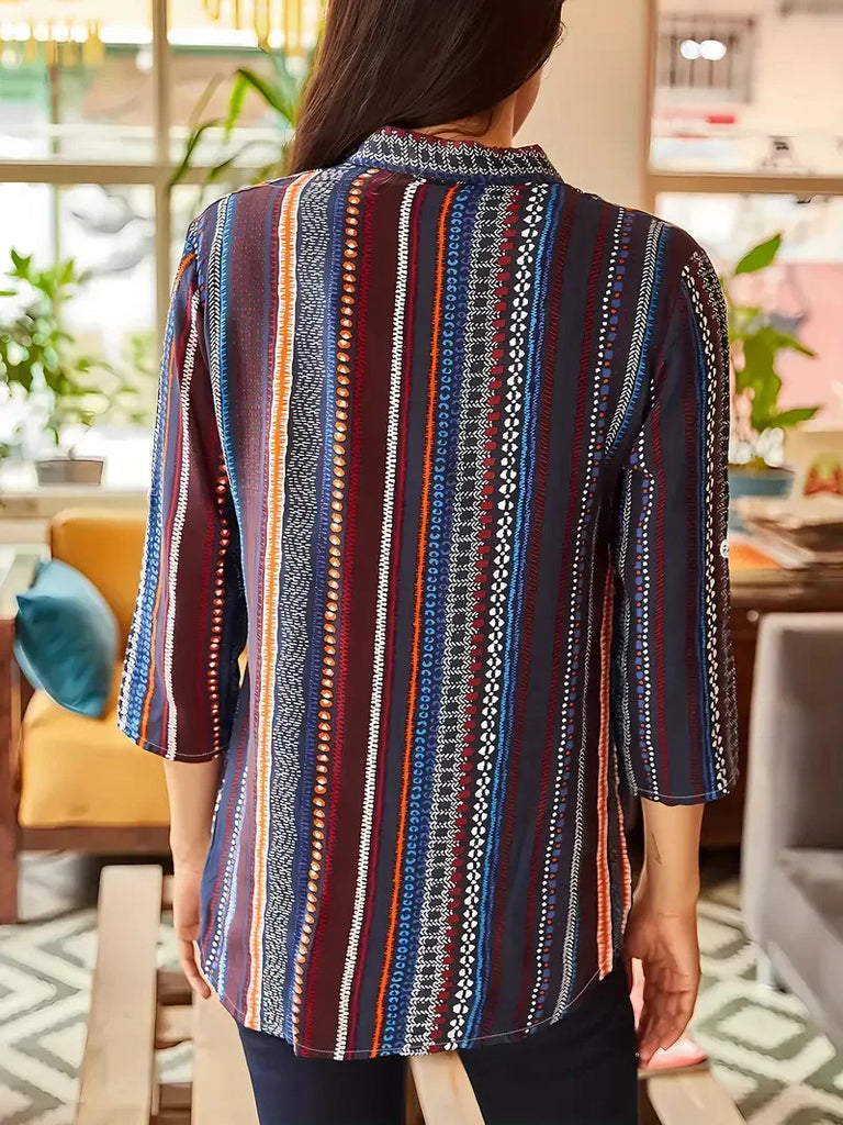 Women’s Floral Slim-Fit Long Sleeve Blouse – Soft Silk Blend Spring/Summer Shirt