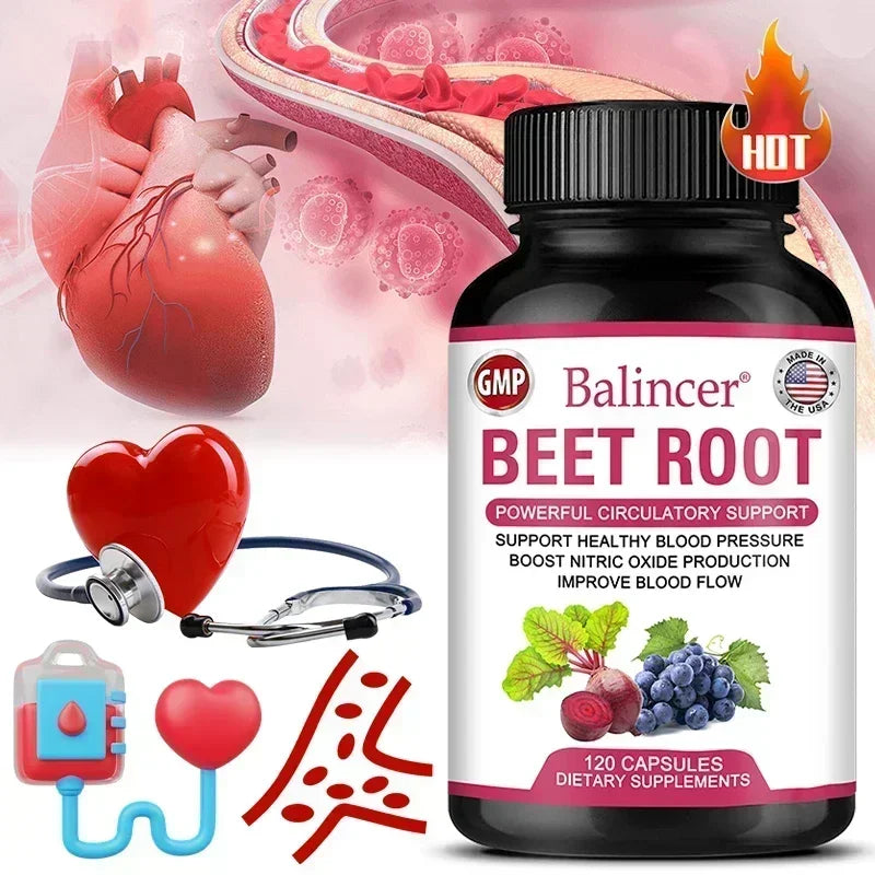Organic Beetroot Capsules with Black Pepper Extract – Nitric Oxide Support, Blood Circulation & Energy Boost – 30/60/120 Capsules