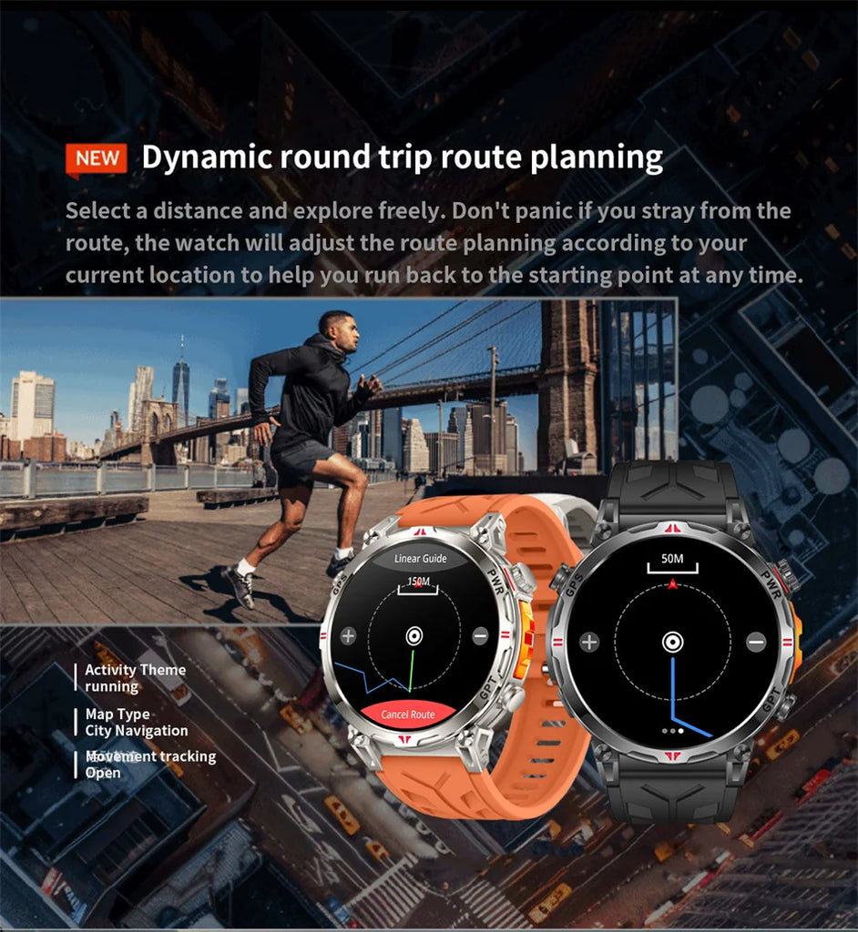 Outdoor Sports Smartwatch for Men – GPS, 1.56-inch AMOLED, 5ATM Waterproof, 650mAh Battery, Compass & HD Call