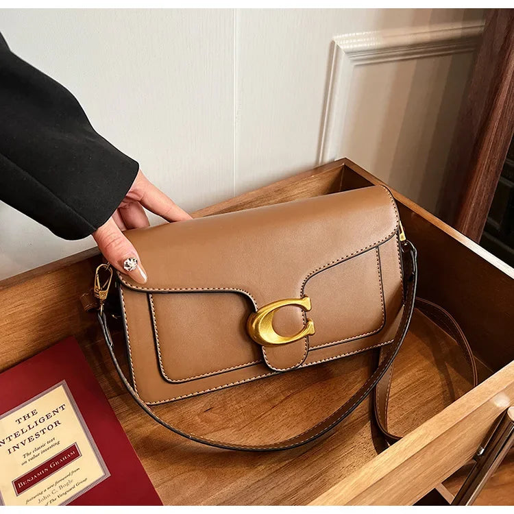 Women’s High-End Pure Color Square Shoulder Bag – Multi-Layer Minimalist Commuter Handbag