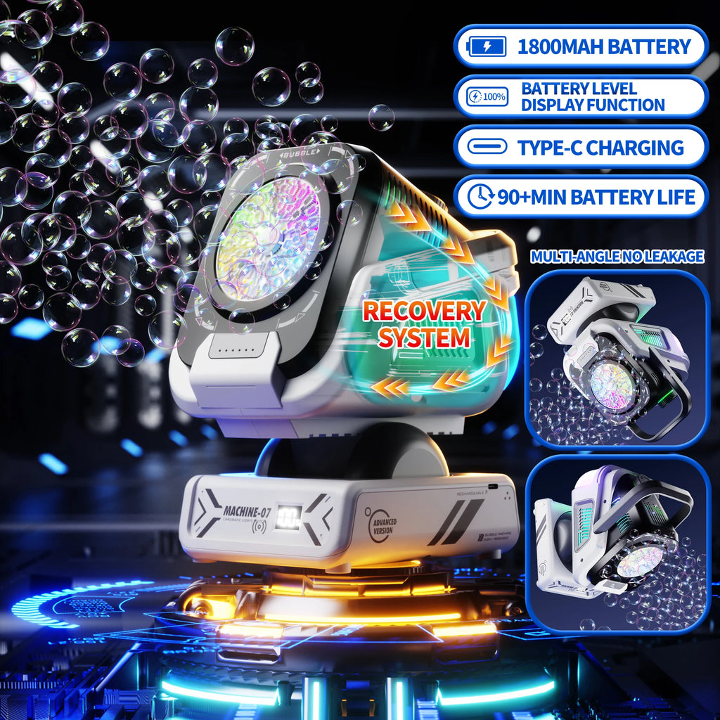 2025 Upgraded Bubble Machine with Remote Control, Automatic Rotation, RGB Lights, Rechargeable 1800mAh Battery, Type-C Charging – Kids & Party Fun