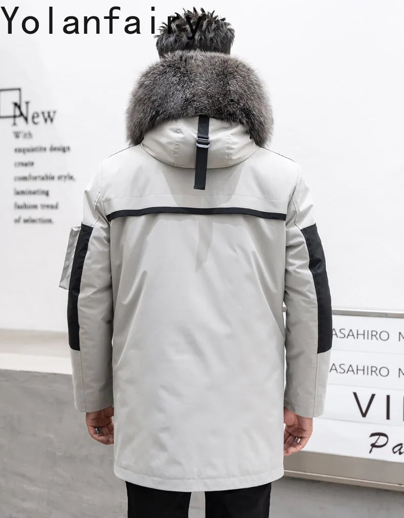 Real Mink Fur Inner Coat Men 90% Down 10% Feather Winter Mid-Length Jacket with Hood and Fox Fur Collar