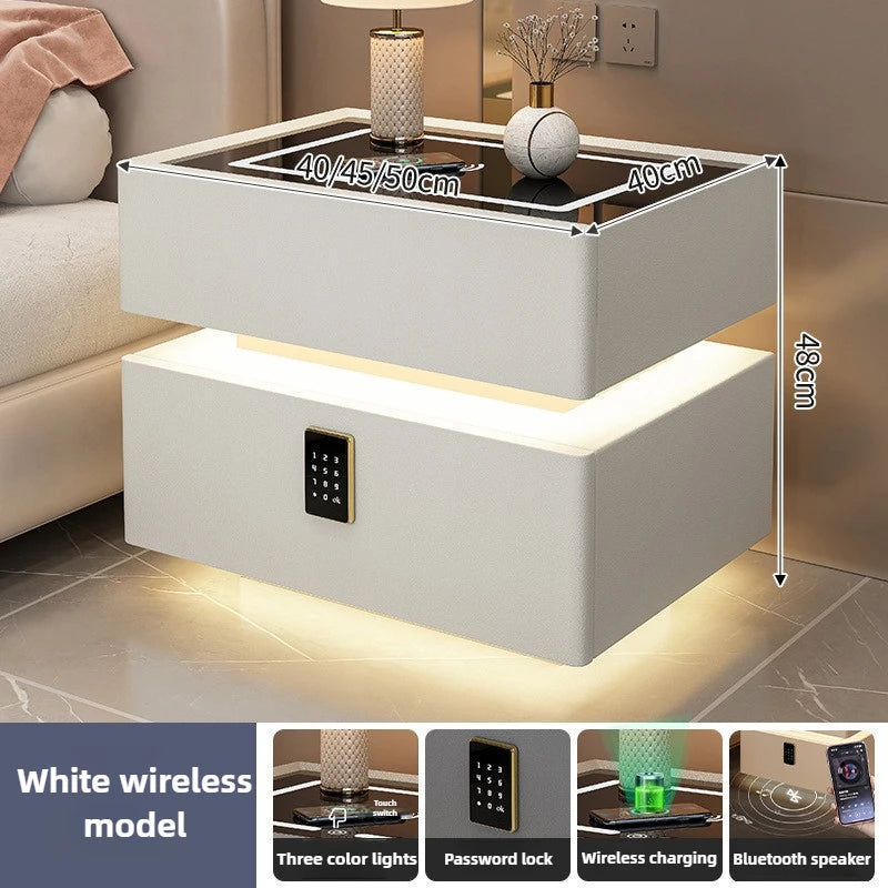 Modern Smart Suspension Bedside Table with Wireless Charging – Minimalist Solid Wood Nightstand
