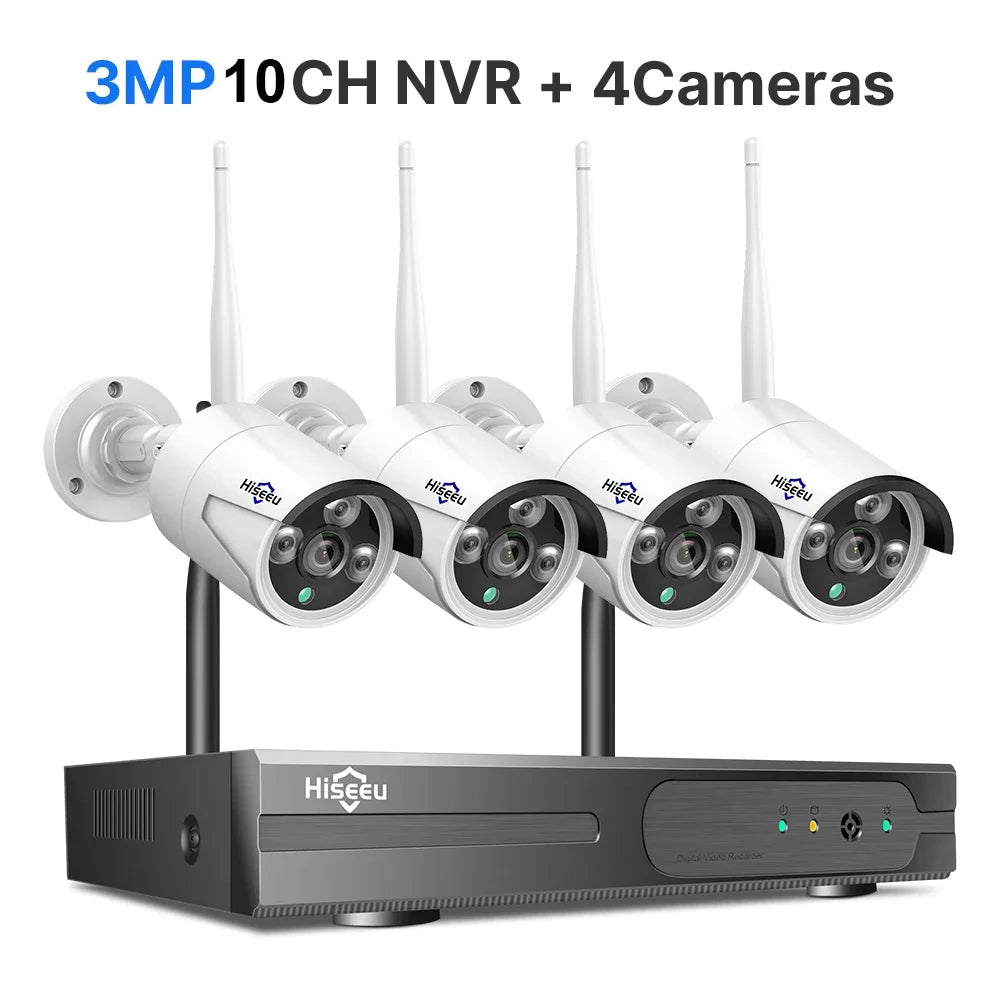 Hiseeu 3/5MP WiFi CCTV Camera Security System 10CH NVR Wireless Surveillance with IR Night Vision